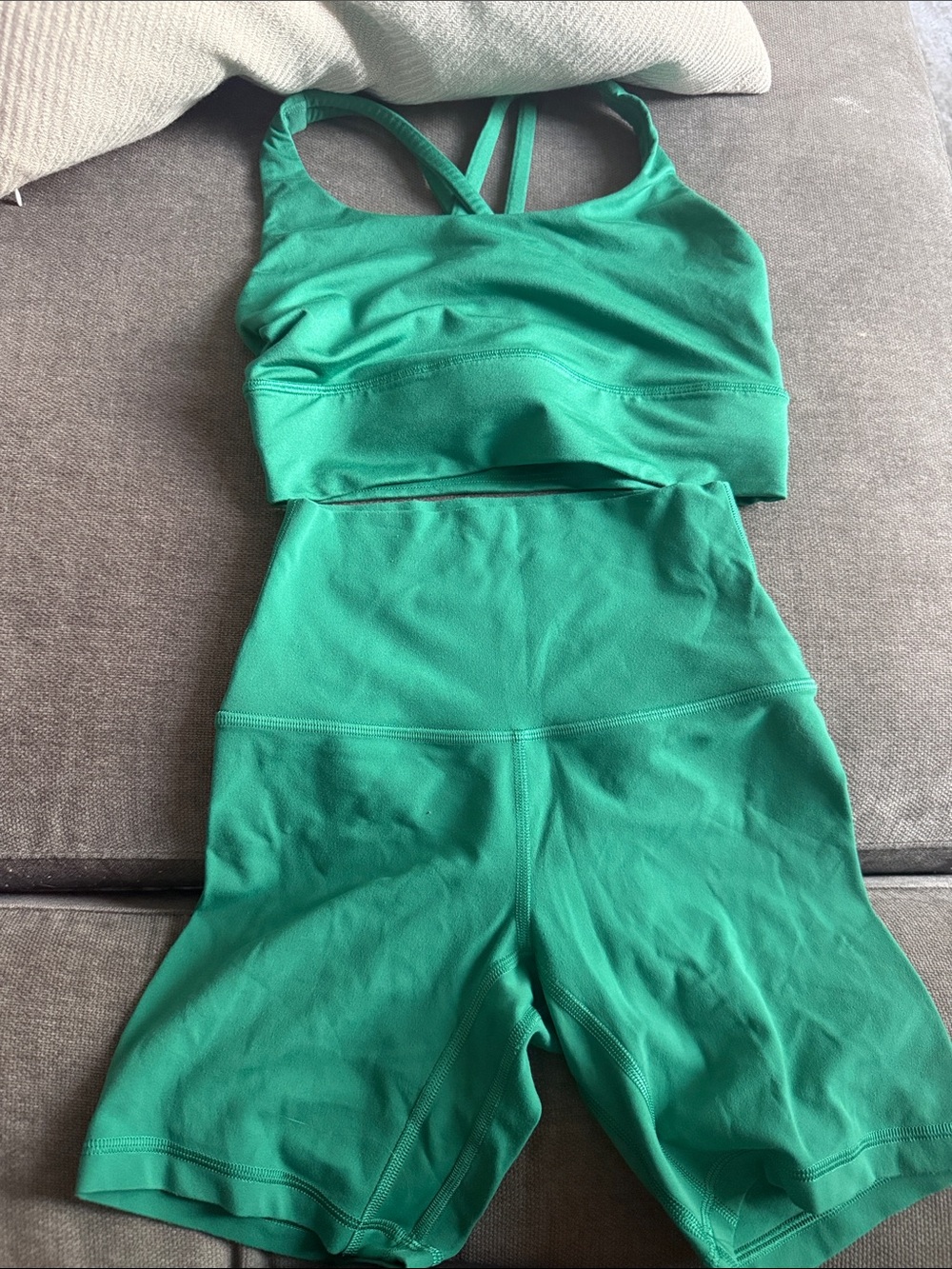 Lululemon Women’s Green Activewear Crop Top & High-Waist Bike Shorts Set